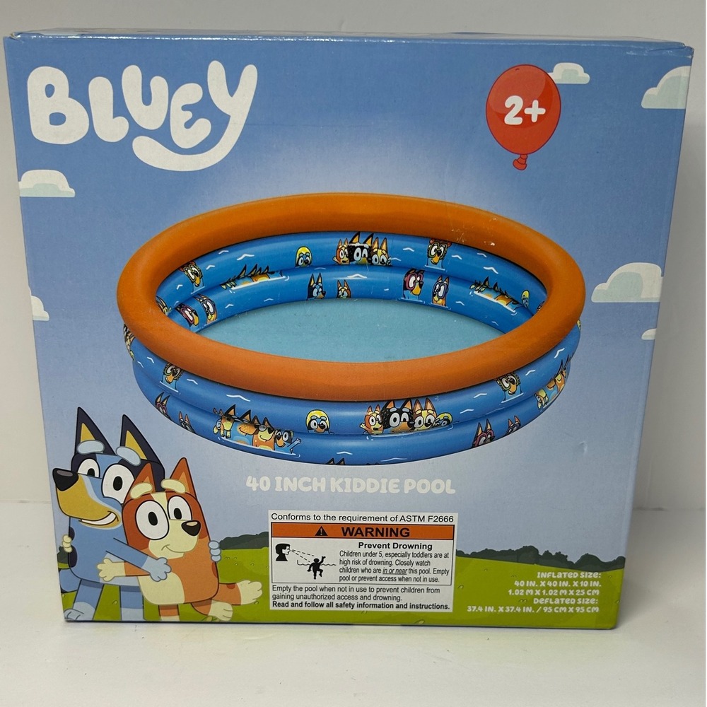 Bluey 40‎ Inch Kiddie Pool Inflatable 3 Ring Childrens Backyard Summer Fun New
